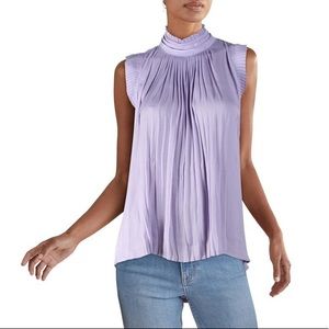 PURPLE PLEATED MOCK NECK TANK TOP